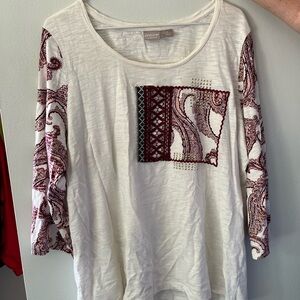 Chico's Cream and Burgundy Paisley Blouse